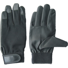 Black PU Palm Spandex Back Mechanic Work Glove
